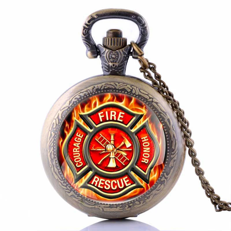 Image New Fashion art gift Firefighter Pocket Watch Necklace silver plated fire fighter jewelry Glass Cabochon Dome Pendant