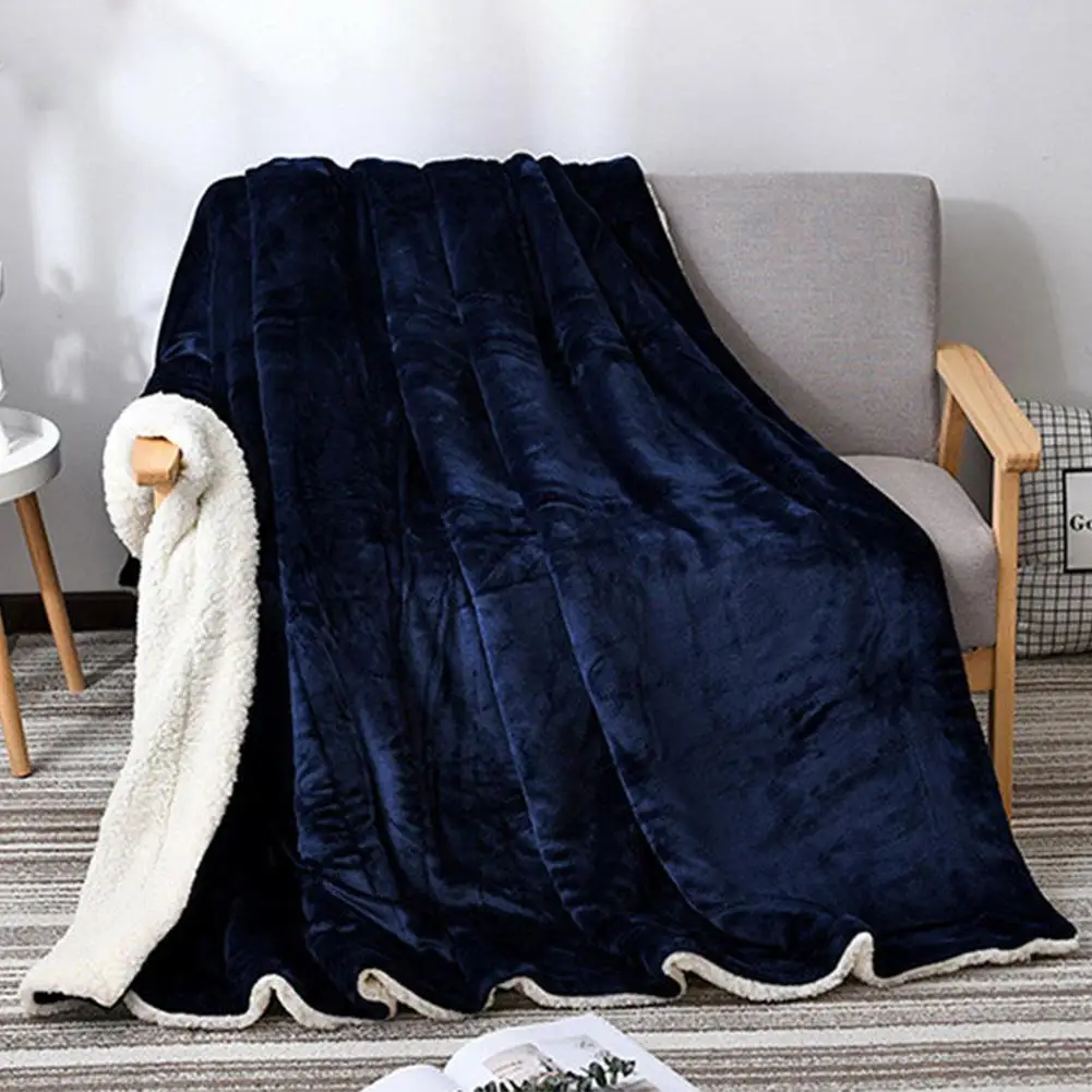 

Adeeing Thicken Reversible Blanket Warm Solid Color Plush Blanket Bed Sheet Wedding Housewarming Gift