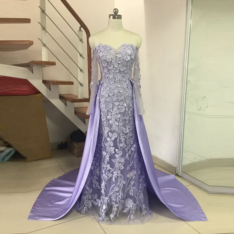 Overskirt Вечерние платья Русалка с открытыми плечами формальное платье с рукавами 3D аппликация Тюль бисером длинное платье для выпускного