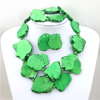 

Bright Green stone Slice Stone Choker Necklace Bracelet Earring Jewelry set Woman jewelry Charm