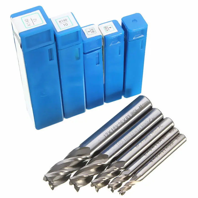 

5pcs/set HSS 4 Flutes Mill Cutter Straight Shank End Mill Milling Cutter Drill Bits 4/6/8/10/12mm For Power Tool
