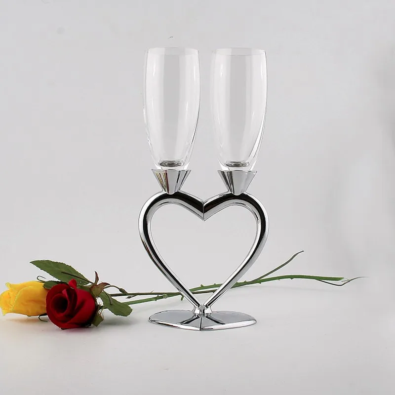 170 мл модные высококачественные обжигающие очки набор в форме сердца хрустальные бокалы для шампанского Металлический Набор для подарка любви и свадебный бокал