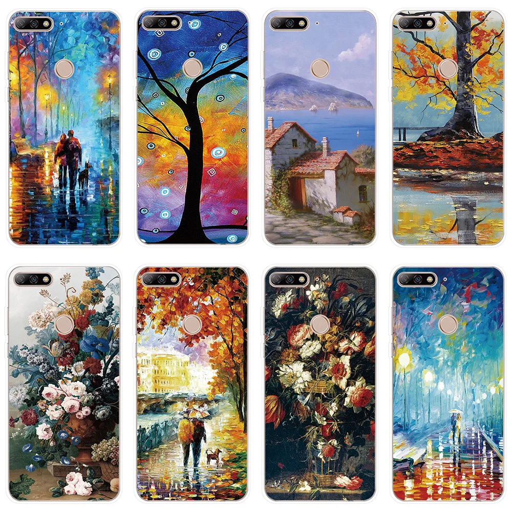 

Phone Case For Huawei Y3 Y5 Y6 2017 Y7 Prime Y9 2018 2019 Cover Oil Painting Patterned Silicone For Huawei Y5 Y6 II Y7 Pro Case
