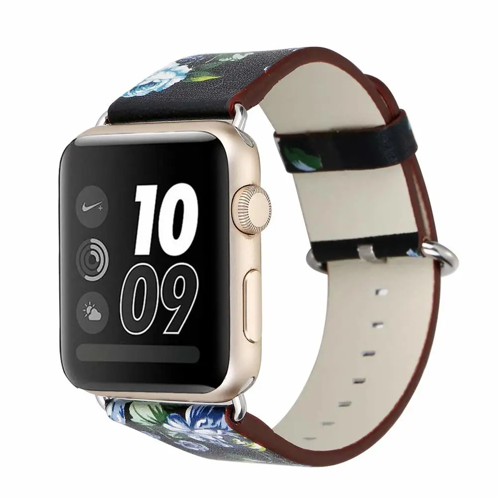 Кожаный сменный ремешок для iWatch Series 5 4 3 2 1 с цветочным дизайном наручный браслет