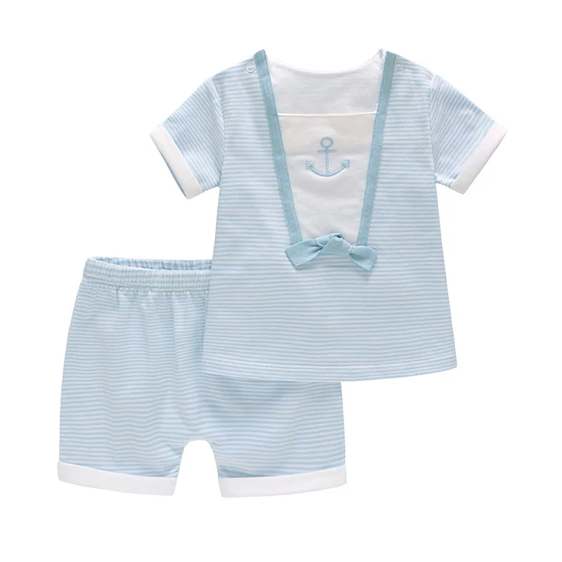 

2018 Summer Baby Set Baby Boy Blue Stripped Anchor T-shirt Pants Suits Cotton Short-sleeved Top+Shorts 2PCS Clothing Sets