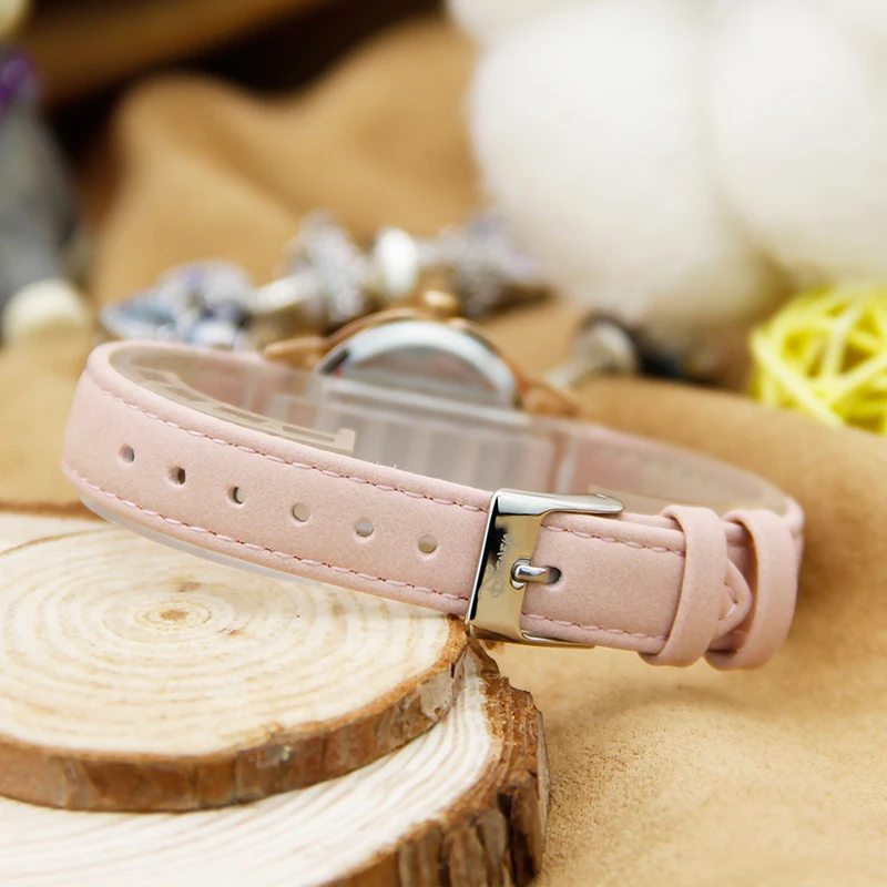 Disney Kids Watch Children Watches Cute Mickey Bowknot Fashion Simple Wristwatches Girls Gift Leather Strap clock 4