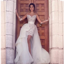 Сексуальные прозрачные платья с длинными рукавами для выпускного вечера со съемной/съемной юбкой из тюля и органзы, женские вечерние платья для особых случаев