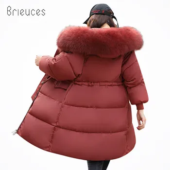 

Brieuces 2018 New Winter Coats Women Down Cotton Hooded Jacket Long Casual Parkas Thicken Adjustable Waist Winter Jacket Women