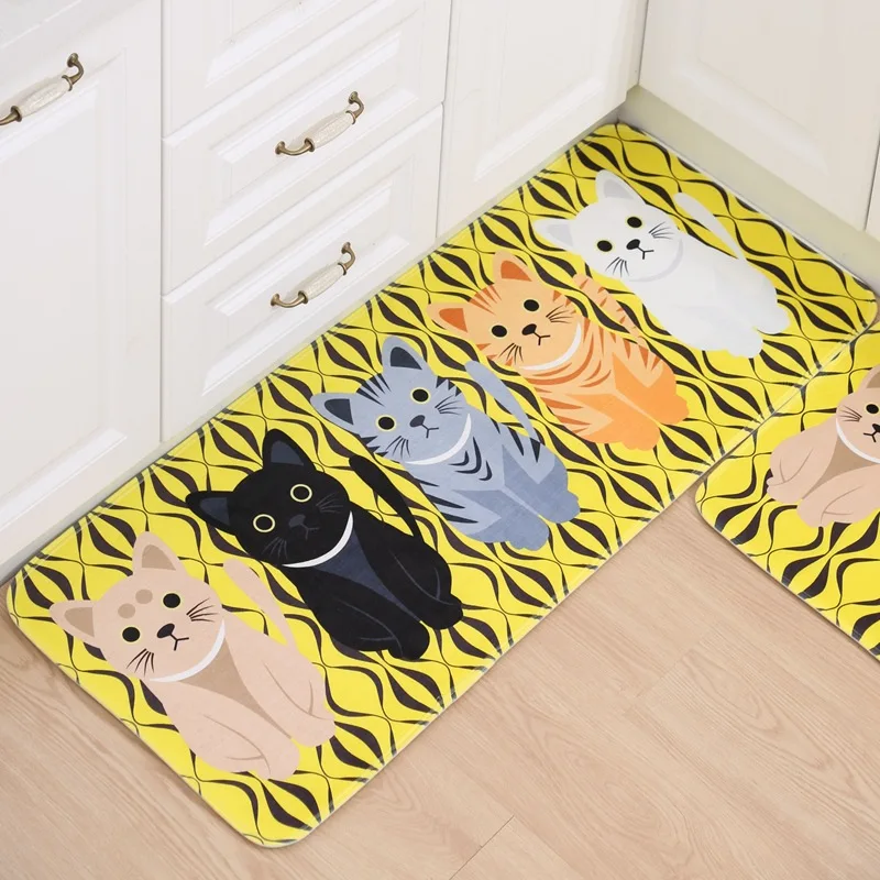 Cartoon Non-Slip Kitchen Mat Rubber Back Memory Foam Doormat Rug Set Home Decor 