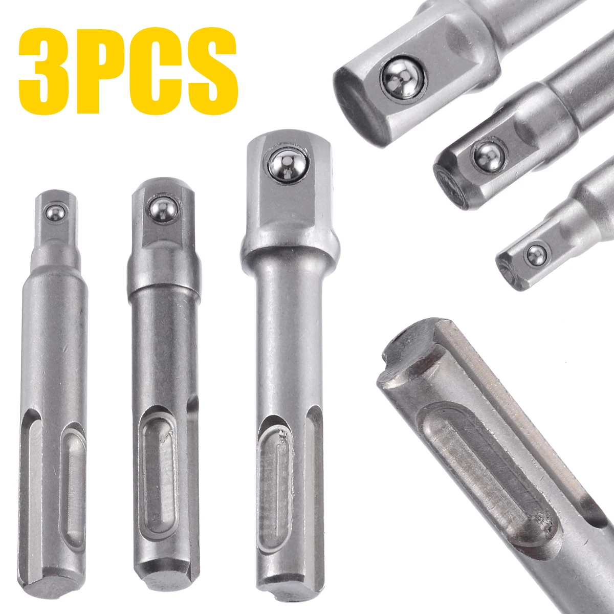 3pcs/set 1/2'' 3/8'' 1/4'' Socket Nut Driver Adapter Drill Bit Extension Power Bar Bits For Sds Plus Drills Chuck Hammer