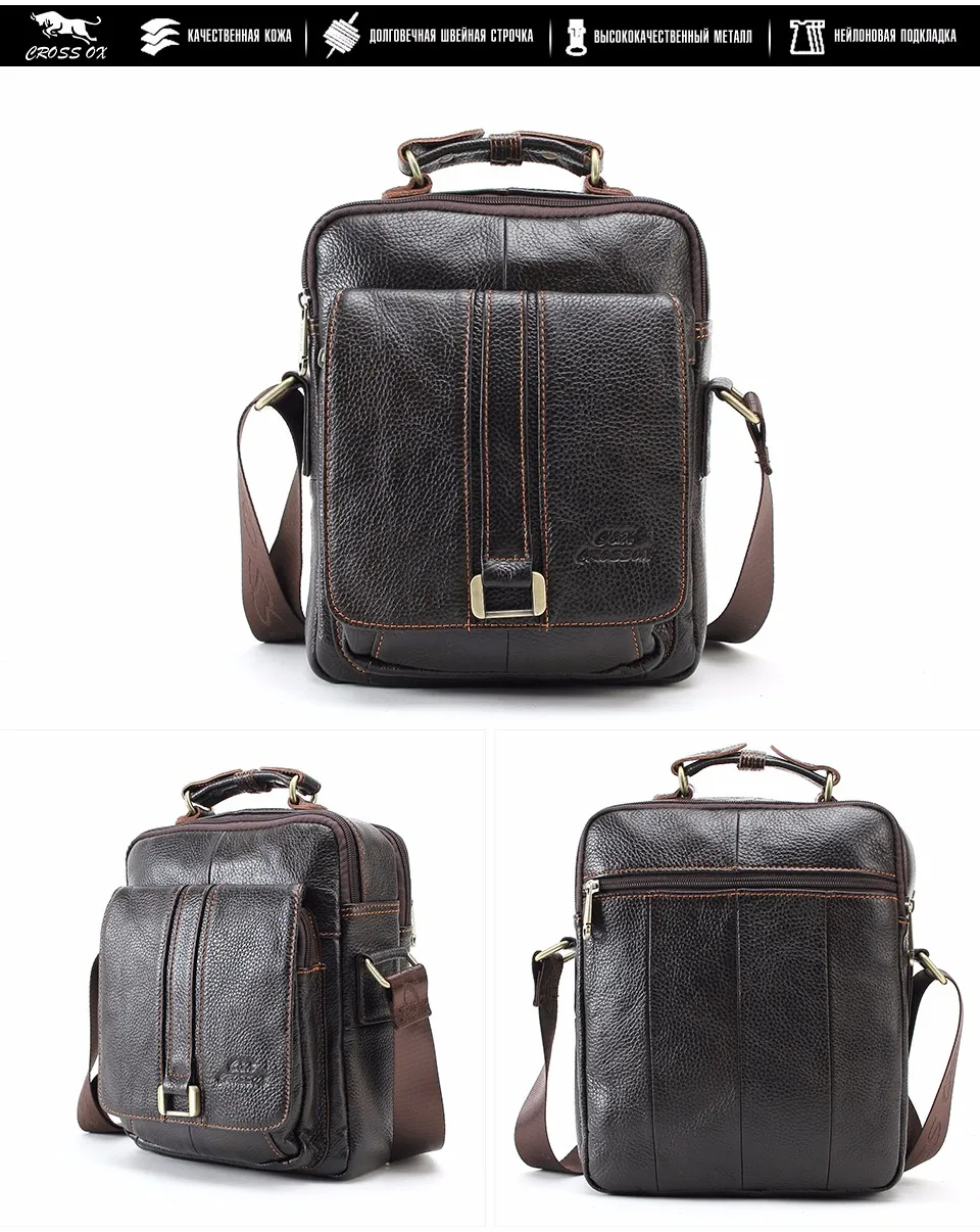 CROSS OX Business Men Genuine Leather Bag Natural Cowskin Men Messenger Bags Vintage Men's Cowhide Shoulder Crossbody Bag SL053M