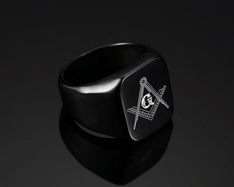 Masonic Ring Black Rings Stainless Steel Freemason Symbol G Templar Freemasonry Signet Anel Chevaliere Homme Alliance