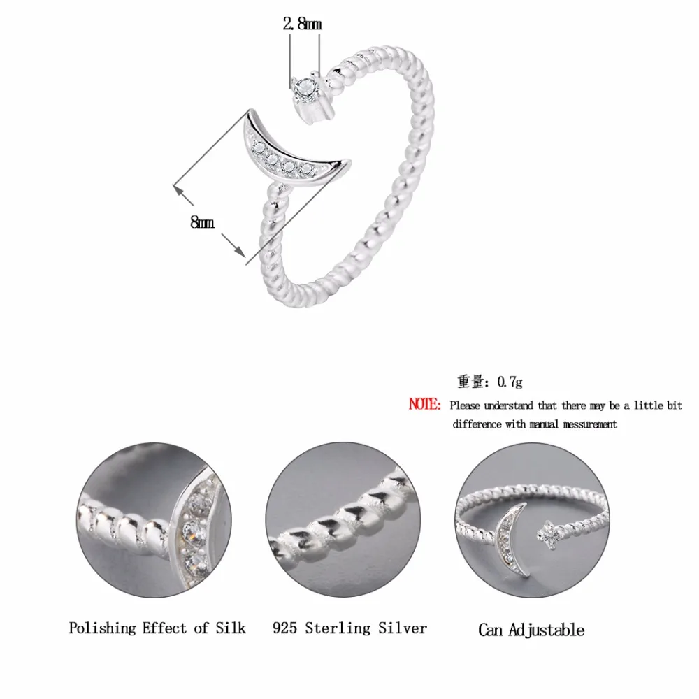 QIMING CZ массивное ювелирное серебряное кольцо с кристаллами, белое CZ витое кольцо в виде полумесяца, звезды, кольца для женщин, настраиваемый очаровательный подарок