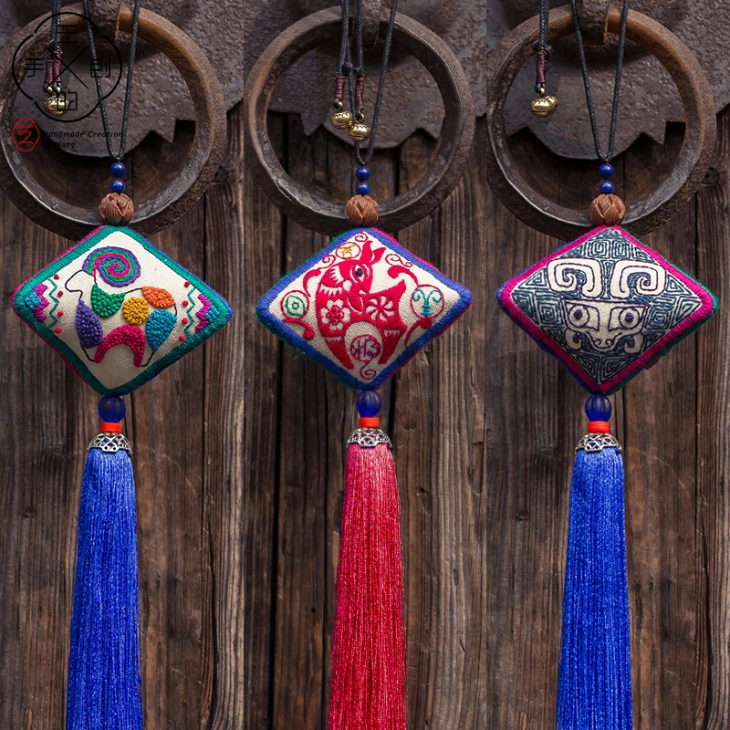 Cartoon Sheep Doll Pendant Pure Hand Embroidery Chinese Traditional Ethnic Style Tassels Decor Handicrafts Hanging Ornament | Дом и сад