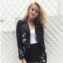 Новинка, пальто из искусственной кожи с вышивкой, мотоциклетная Красная кожаная куртка на молнии, женская модная крутая верхняя одежда, зимняя куртка