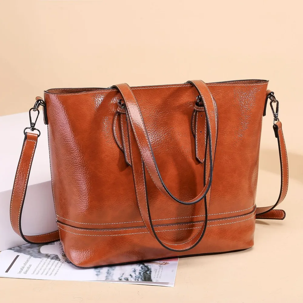 

Genuine Leather Bag Handbag Women Retro Leisure Large Shoulder Bag Female High Quality Causal Totes for Daily Shopping Bigs C829
