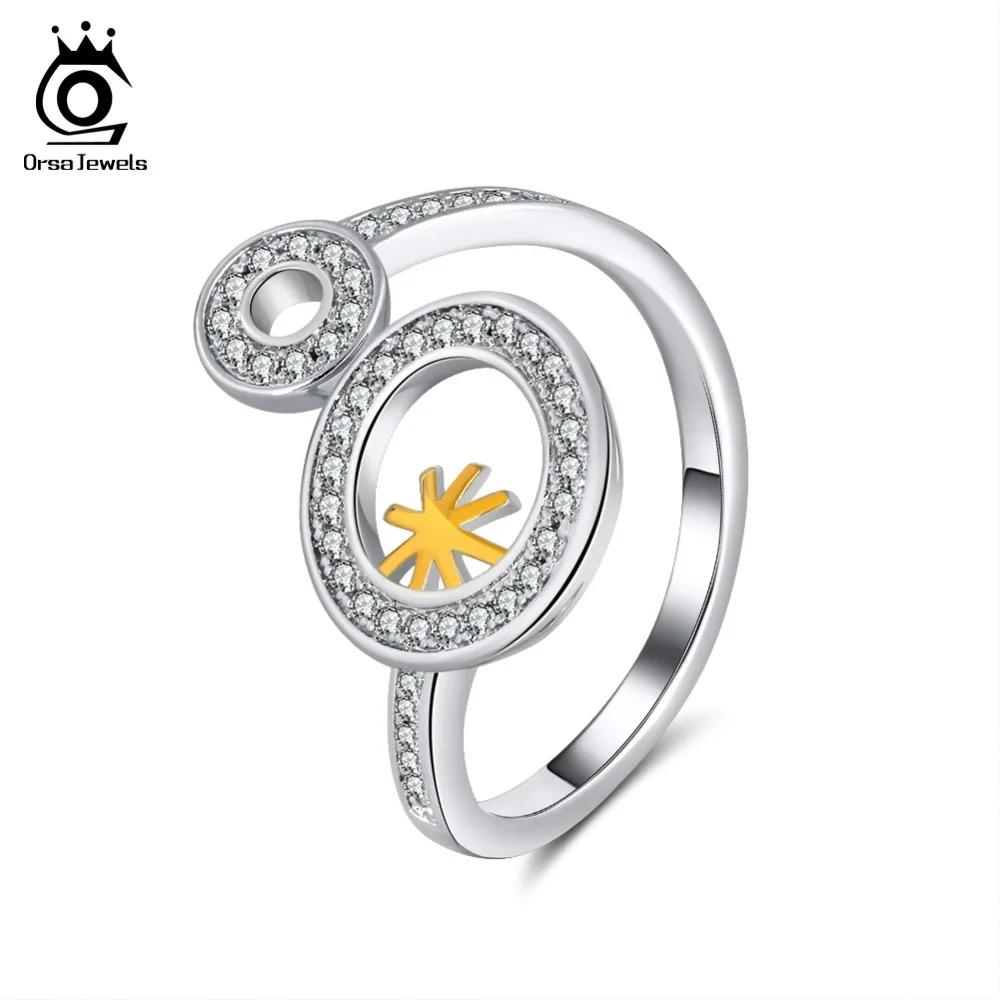 ORSA JEWELS Adjustable Rings For Women Open Cuff Snowflake With Hollowed Circle AAA Clear CZ Female Finger Ring Jewelry OR176