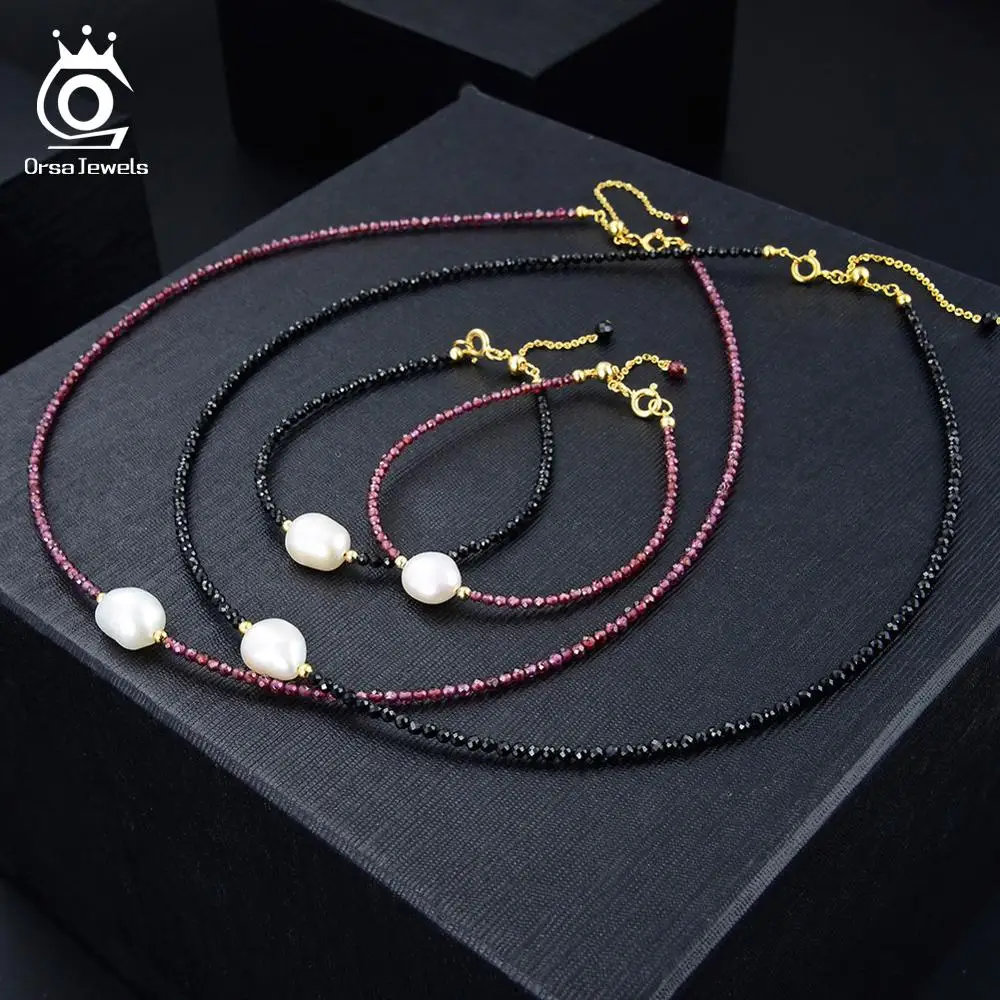 ORSA JEWELS настоящие женские пресноводные жемчужины неправильной формы Черный шпинель браслет серебро 925 красивые стильные ювелирные изделия SB48-B