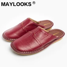 2017 New Genuine Leather Women Slippers Spring Autumn Home Slippers High Quality Women Shoes Home Floor Shoes 8808