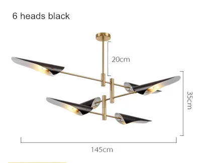 Современные подвесные светильники золотые черные светодиодные подвесные светильники конические Coltrane Hanlamp креативный кухонный светильник фонарик для гостиной - Цвет корпуса: 6 heads black