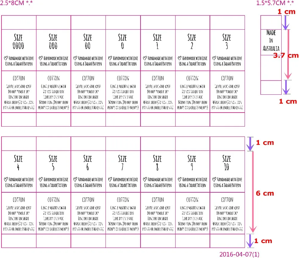 Layout of the washing label