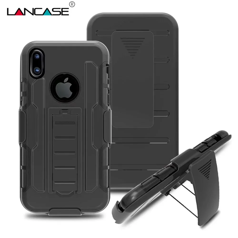 

LANCASE For iPhone X Case Thin Silicone+Hard PC Hybrid 3 in 1 Belt Clip Shockproof Stand Armor Case For iPhone 10 X Case Cover