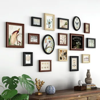 

16 Pieces Retro Style Photo Frame Set Decorate TV Sofa Background Wall Flower Bird Painting Picture Album Frame Creative Cornici