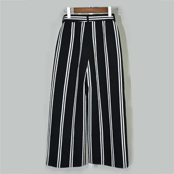 

Women Striped Wide Leg Pants Loose Casual Trousers With Belt