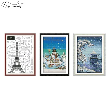 

Joy Sunday Tower Landscape Painting Embroidery Stitch Kit Cross Stitch To Make Aida Fabric Printed Canvas DMC DIY Needlework Set