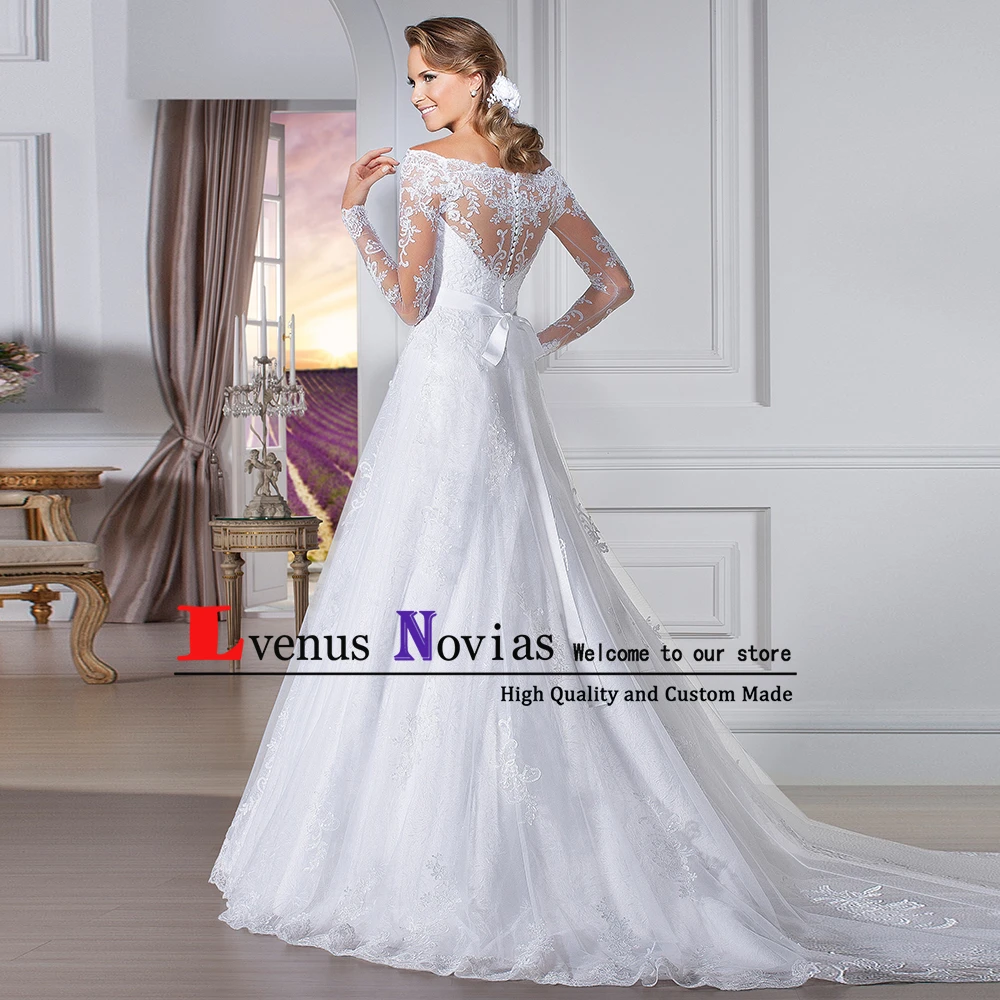 Vestido de noiva Дешевое китайское свадебное платье сексуальное свадебное платье с v-образным вырезом и длинными рукавами белое кружевное вышитые бисером платья невесты халат Mariage