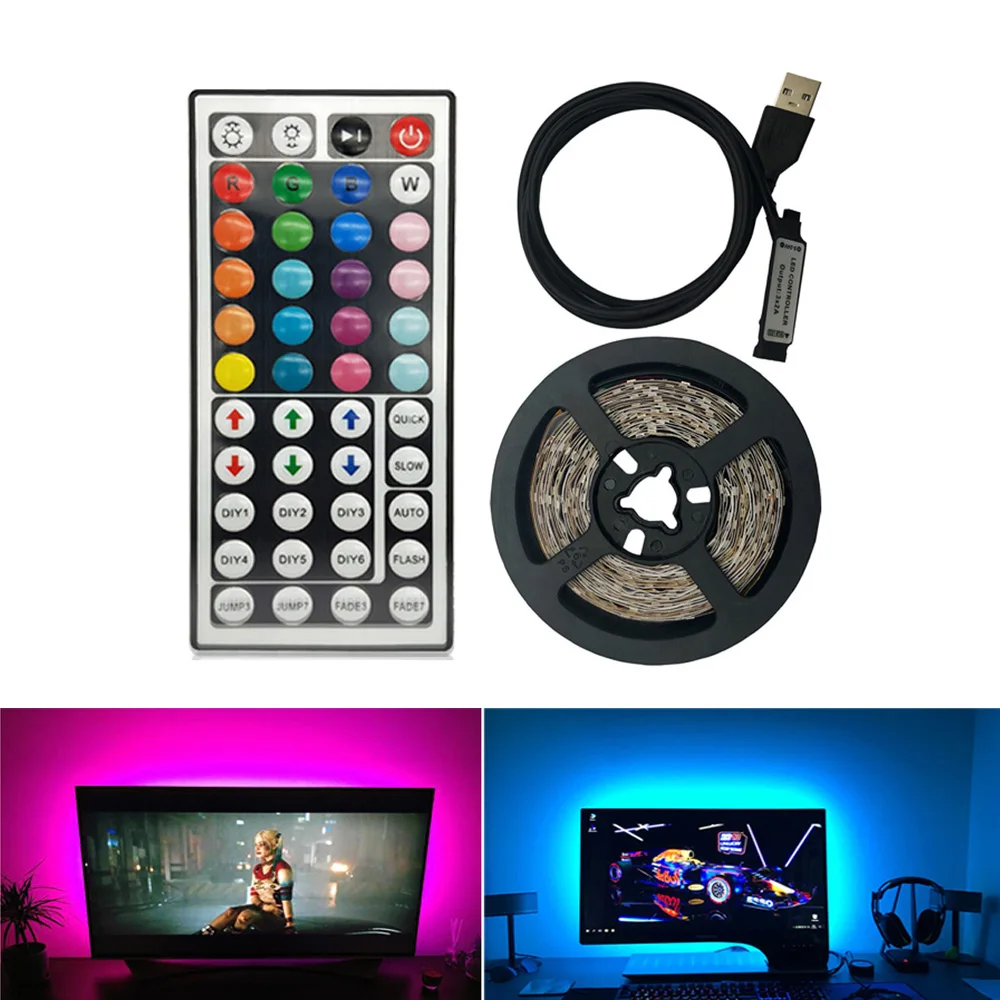 #cheap 44 Keys USB Led Light Strip DC 5V SMD 2835 60Leds m Led Strip HDTV TV Desktop PC Screen Backlight Bias lighting 1M 2M 3M 4M 5M