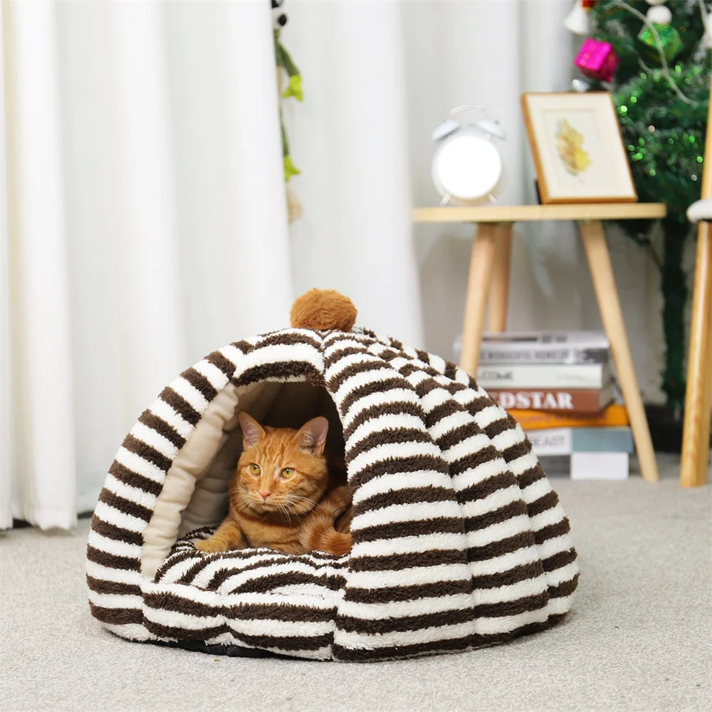 Super Warm Cat Cave Winter Warm Kitten Puppy Sleeping Bed With Cushion