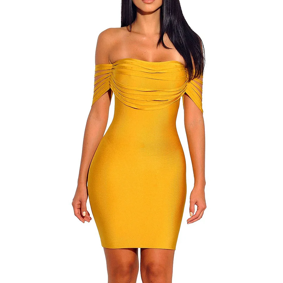 

Off Shoulder Fringe Strapless Bandage Dress 2019 New Designer Summer Women Dresses Tassel Mini Club Party Vestidos Yellow Red