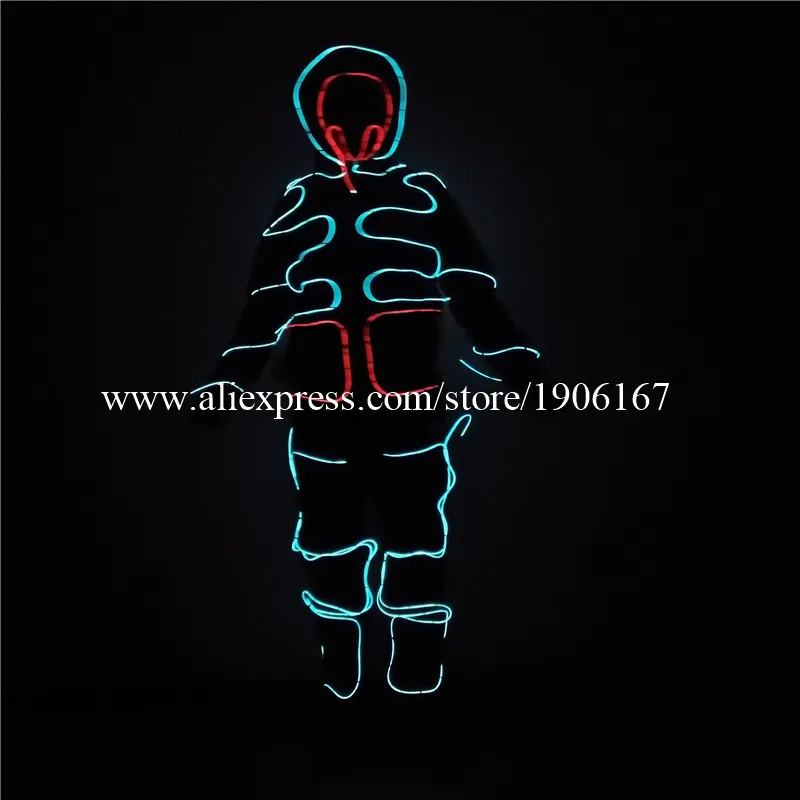 Hot Sales Led Luminous Costumes With Mask Glowing Dance Wear Super Bright EL Wire Robot Suits Light Up EL Wire Dance Clothes