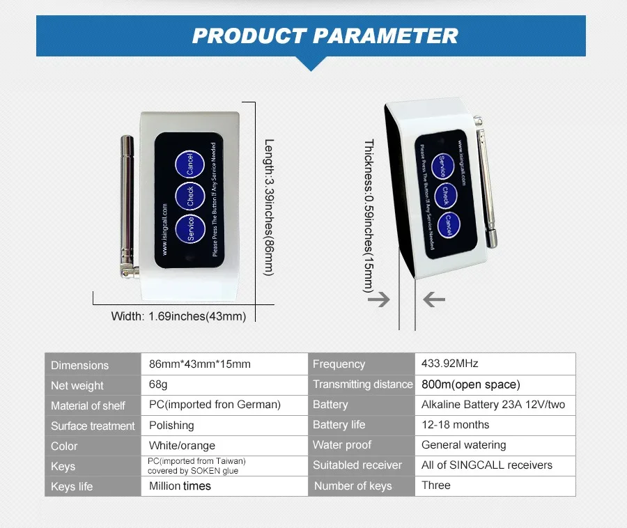 Singcall Беспроводной Таблица Услуги Кнопка Беспроводной подкачки Системы может быть закреплен на столе или стене хороший и со стабильной производительностью