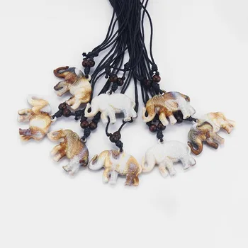 

12pcs Wholesale Ethnic Tribal Faux Yak Bone Jewelry Carving Animal Elephant Pendant Necklace for Fashion Women Men