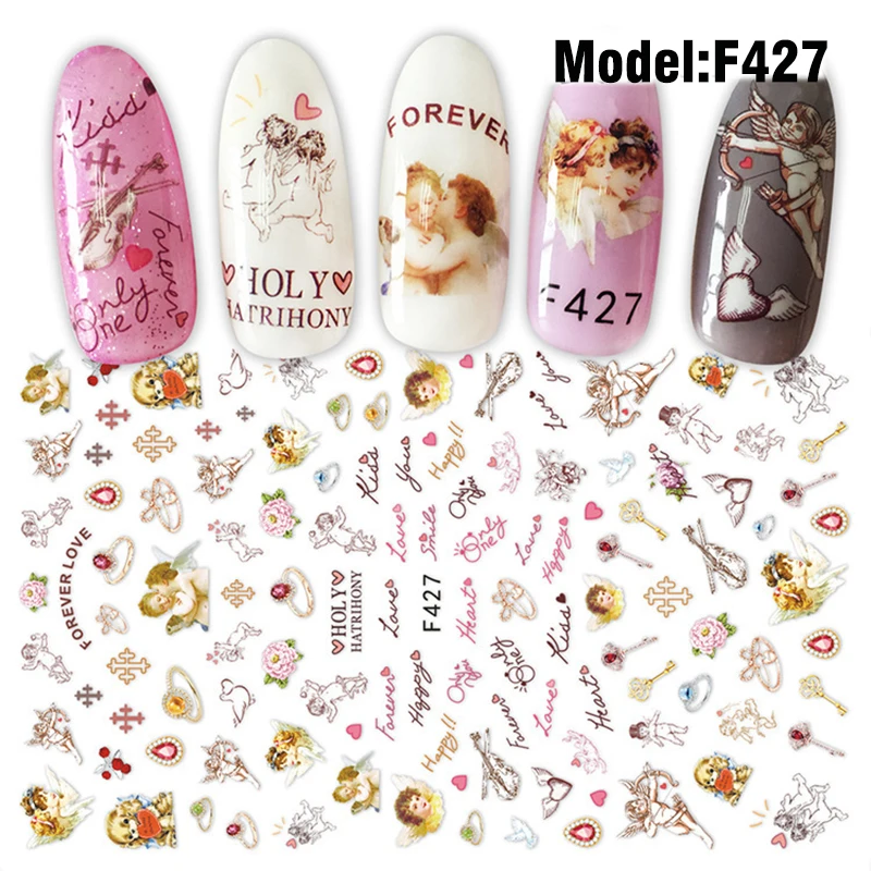 Милые Мультяшные 3D Переводные картинки для дизайна ногтей с буквами ангела, модные наклейки для ногтей для маленьких девочек, инструменты для украшения красоты, маникюра, тату-искусства