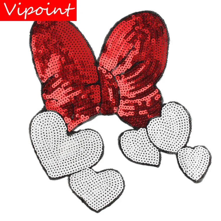 

VIPOINT embroidery Sequins big bowknot patches love heart patches badges applique patches for clothing JW-32