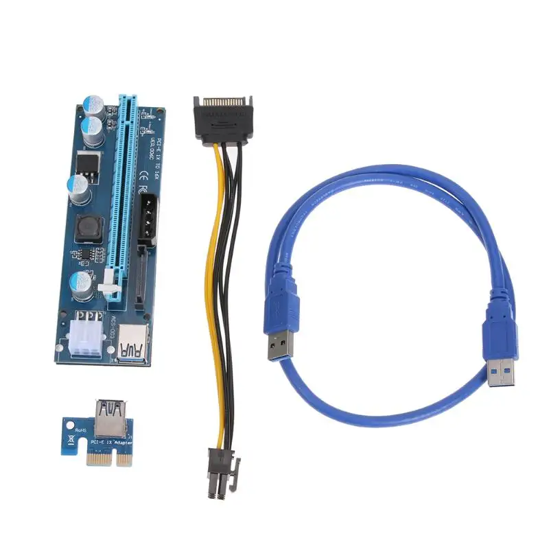 PCI-E 1x to 16x Mining Enhanced Extender Riser Adapter with 4pin 6pin 15pin SATA slot/ sata to 6pin power Cable USB3.0 for miner