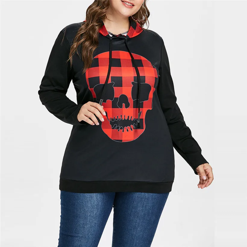 

Halloween Hoodies Sweatshirts Women Casual Long Sleeve Sweatshirt Big Skull Printed Hoodie Plus Size Pullover Tops Blouse 0913
