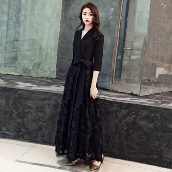 

Luxury Lace Evening Gown 2020 Formal Dress Sexy V Neck Half Sleeves A Line Elegant Evening Dresses LYFY125