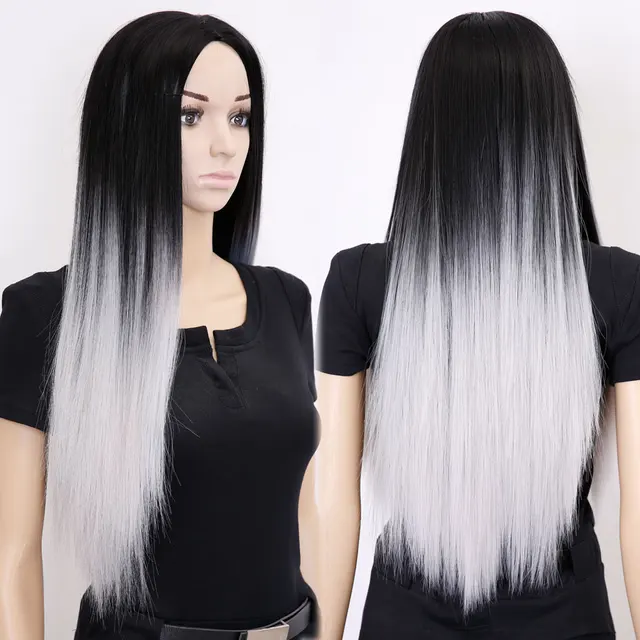 perruque cheveux long gris