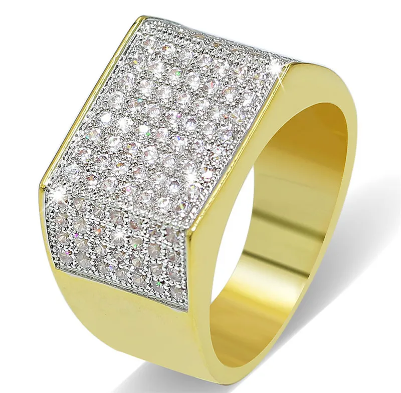 

HIP Hop Gold Color Alloy Micro Pave Rhinestone Iced Out Bling Square Rings for Men Jewelry Dropshipping