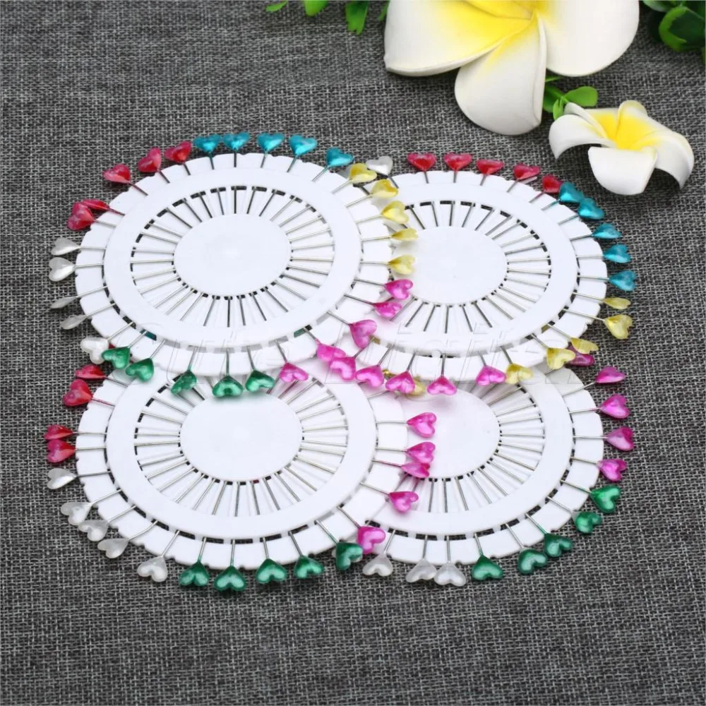4 Wheels of 120PCS Heart Shape Head Pin Colorful Pinwheel Pearl Head