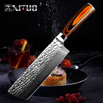

XITUO Kitchen Cleaver Knife Chinese Forged Damascus Laser Pattern Chef Knife High Carbon Stainless Steel Meat Slicing Knife Tool