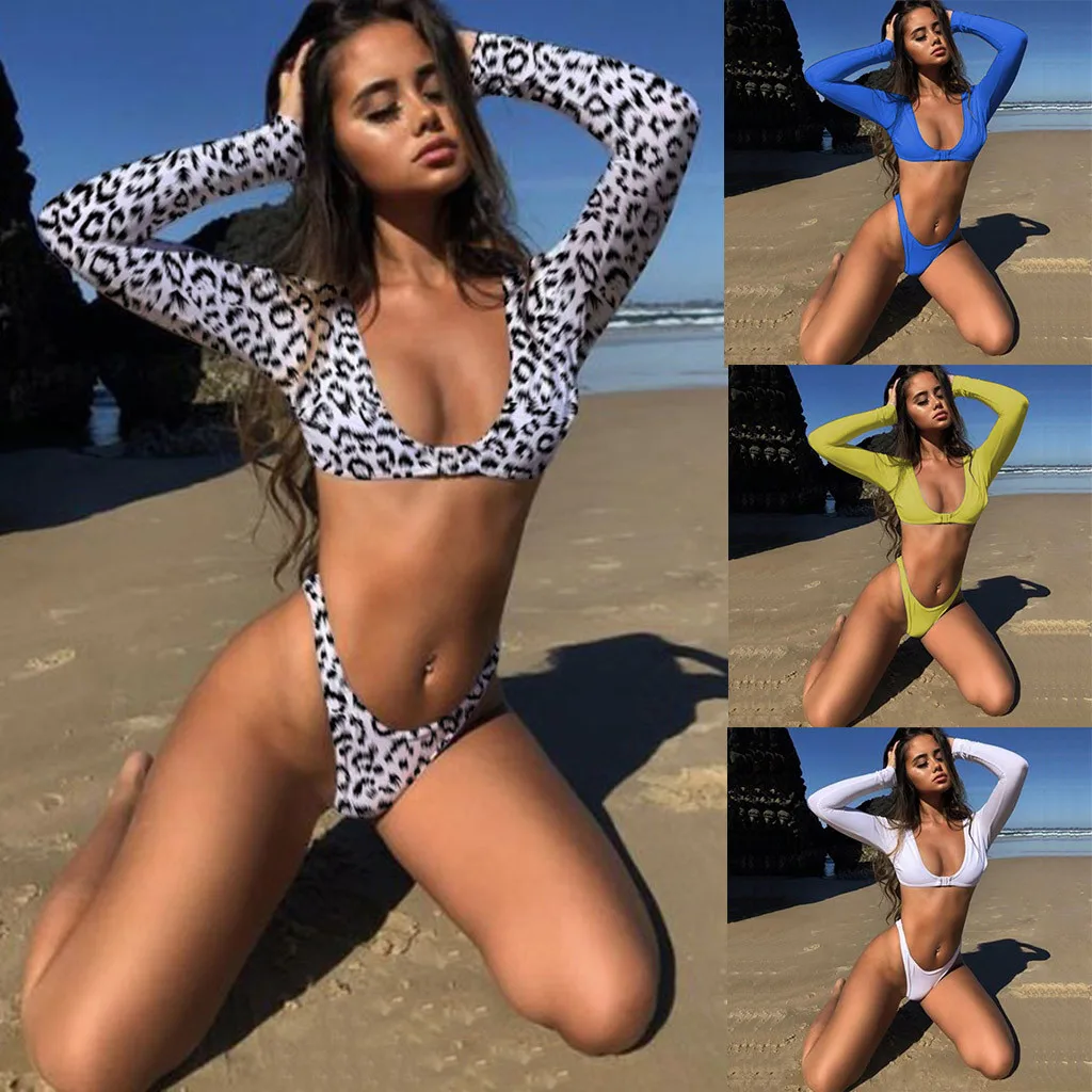 

Bikini 2019 Sexy Women's Low Waist Two-Piece Sexy Split Long Sleeve Swimsuit Bikini Biki Swimwear Dresses Sports Beachwear