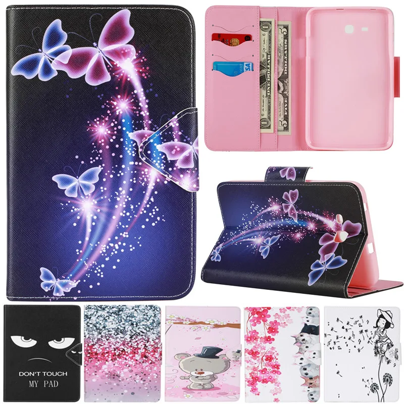 

Cute Cartoon Dream Butterfly Flower Cat Bear Stand Leather Fundas Case For Samsung Galaxy Tab 3 Lite 7.0" T110 T111 Tablet Cover