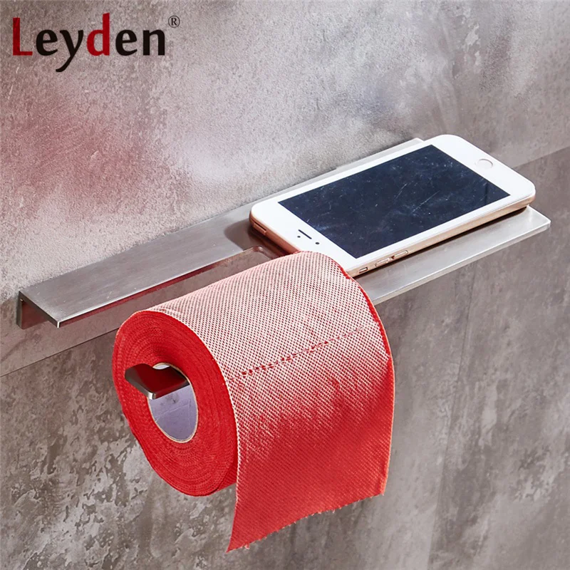 

Leyden Stainless Steel Brushed Nickel Toilet Paper Holder with Shelf Wall Mounted Toilet Paper Roll Tissue Mobile Phone Holder