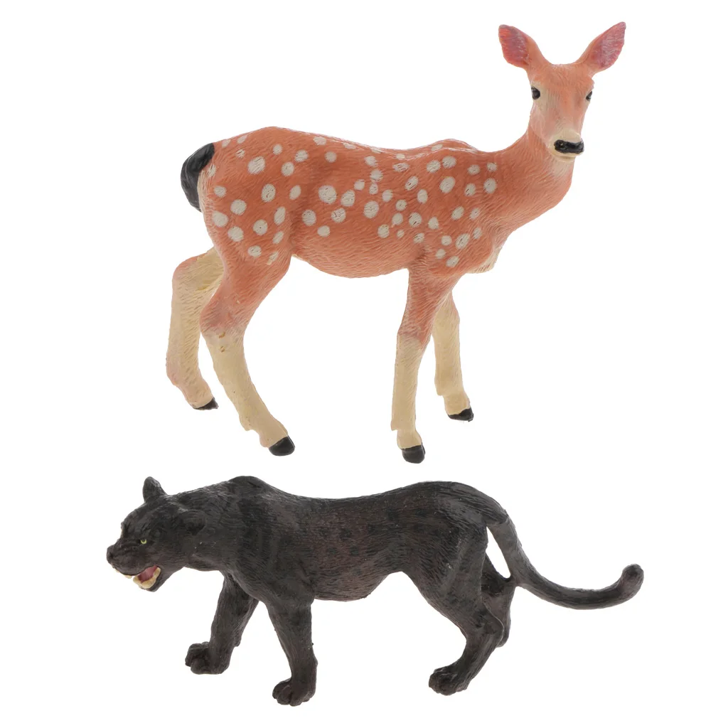 2pcs Realistic Sika Deer Doe Wolf Animal Figurine Model Action Figure Kids Toy