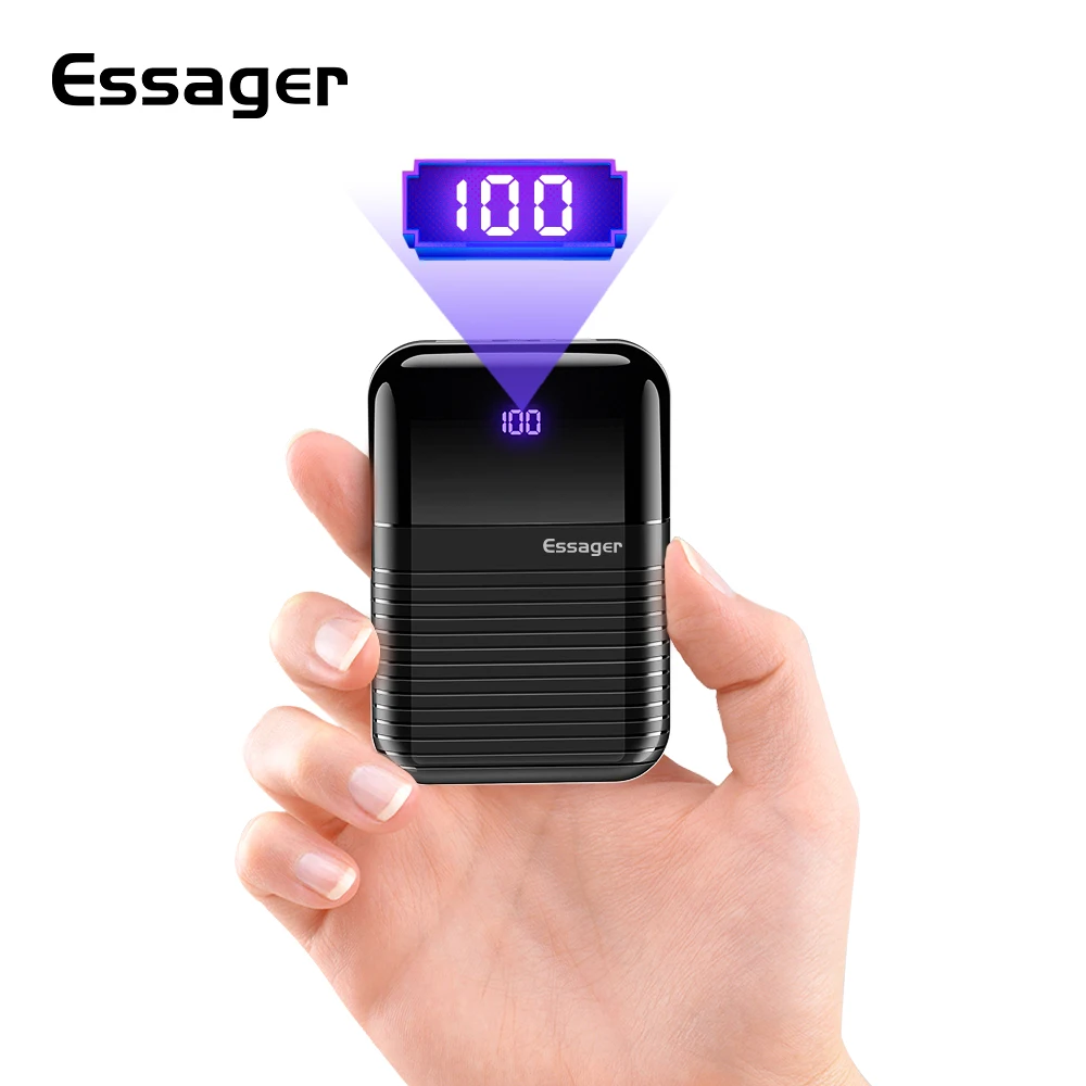Essager Mini power Bank 10000 мАч Внешний аккумулятор Портативное зарядное светодиодный bank